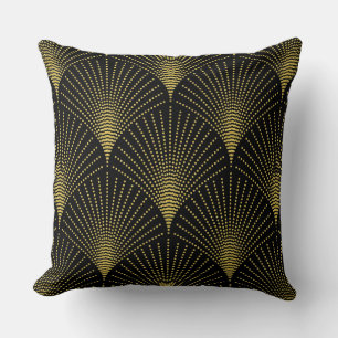 Zwart & goud Art-deco geometrisch patroon Kussen