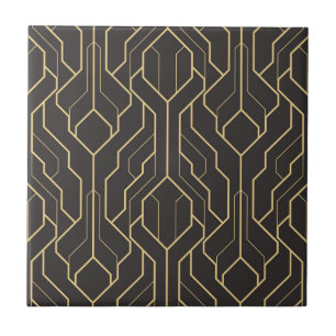 Zwart Goud Art Deco Geometrisch Patroon Tegeltje