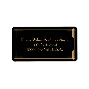 Zwart Goud Art Deco Great Gatsby Adreslabels Etiket