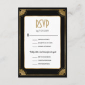 Zwart Goud Art Deco Maaltijdopties Huwelijk RSVP Informatiekaartje (Voorkant)