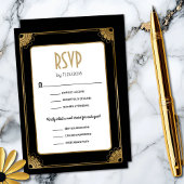Zwart Goud Art Deco Maaltijdopties Huwelijk RSVP Informatiekaartje