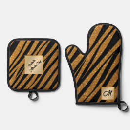 Zwart Goud  Art Deco Modern Collectie Ovenwant & Pannenlap Set