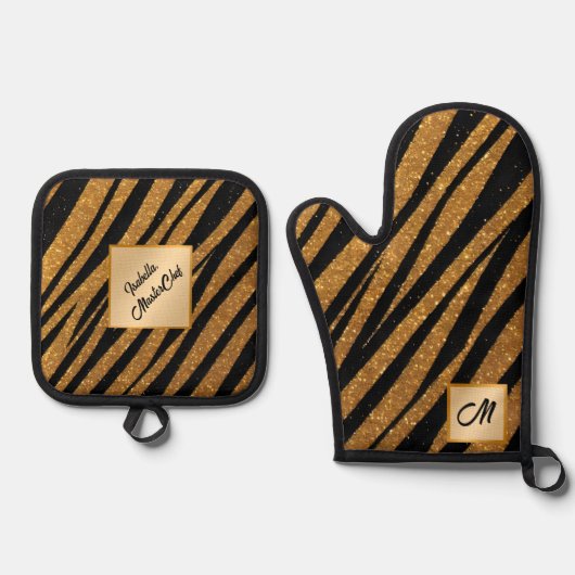 Zwart Goud Art Deco Modern Collectie Ovenwant & Pannenlap Set (Voorkant)