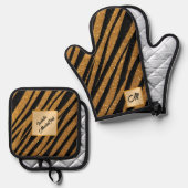 Zwart Goud Art Deco Modern Collectie Ovenwant & Pannenlap Set (Voorkant / Achterkant)