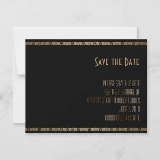 Zwart Goud Art Deco Peacock Bruiloft Save the Date (Voorkant)