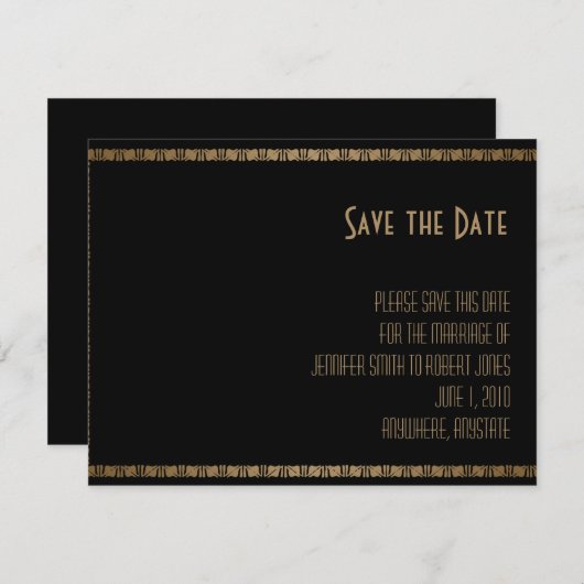 Zwart Goud Art Deco Peacock Bruiloft Save the Date (Voorkant / Achterkant)