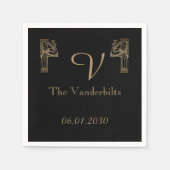 Zwart Goud Art Deco Peacock Bruiloft Servetten (Voorkant)