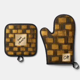 Zwart Goud  Art Deco Populair Collectie Ovenwant & Pannenlap Set