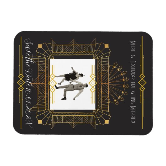 Zwart & Goud Art Deco Save The Date Magneet (Horizontaal)