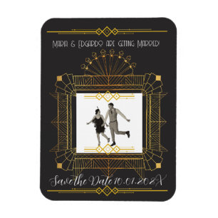 Zwart & Goud Art Deco Save The Date Magneet