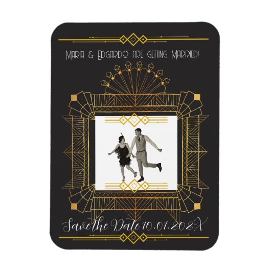  Zwart & Goud Art Deco Save The Date Magneet (Verticaal)