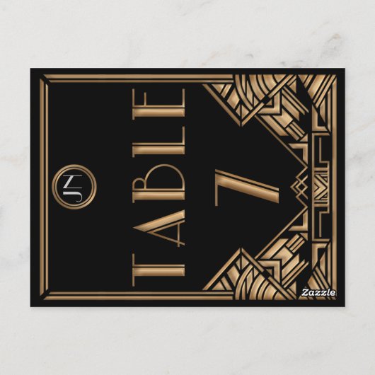 Zwart Goud Art Deco Stijl Tafel Nummer 7 Briefkaart (Achterkant)