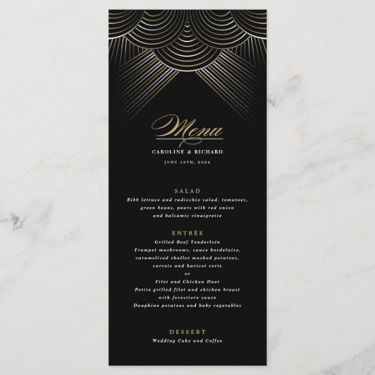 Zwart Goud Art Deco String Lights Flat Menu (Voorkant)