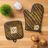 Zwart Goud Art Deco Trendy Collectie Ovenwant & Pannenlap Set (Top down)