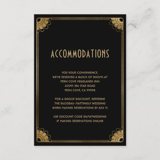  Zwart Goud Art Deco Trouwaccommodaties Informatiekaartje (Voorkant)