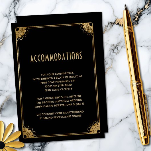  Zwart Goud Art Deco Trouwaccommodaties Informatiekaartje