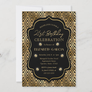 Zwart & Goud Art Deco Vintage Lijst 21e Verjaardag Kaart