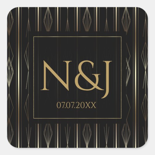 Zwart & Goud Art Deco Vrijgezellenfeest Vierkante Sticker (Voorkant)