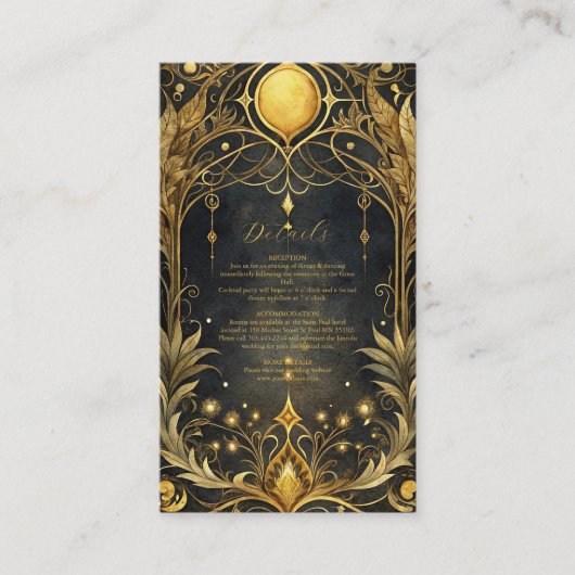 Zwart Goud Art Nouveau Huwelijk Informatiekaartje (Voorkant)