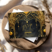 Zwart Goud Art Nouveau Huwelijk RSVP Kaartje