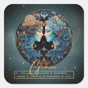 Zwart Goud Astrologie Tweelingen Zonneteken Tweeli Vierkante Sticker