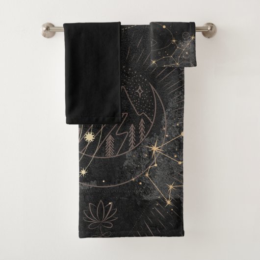 Zwart goud astrologisch patroon bad handdoek (Insitu)