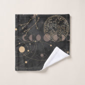 Zwart goud astrologisch patroon bad handdoek (Wasdoekje)
