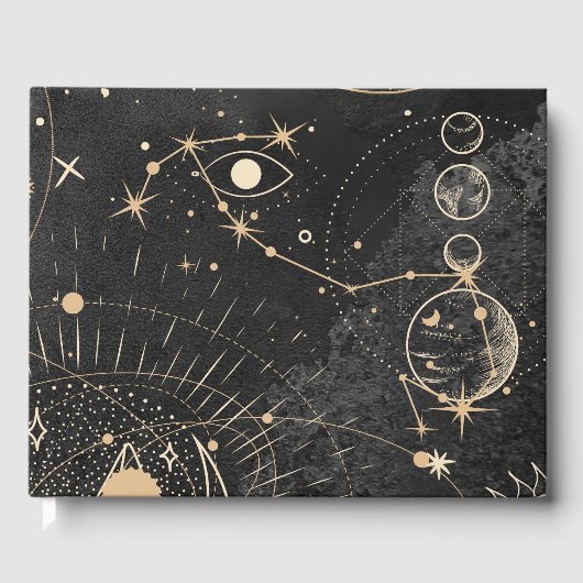 Zwart goud astrologisch patroon gastenboek (Voorkant)