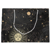 Zwart goud astrologisch patroon groot cadeauzakje (Voorkant)