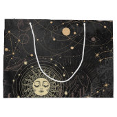 Zwart goud astrologisch patroon groot cadeauzakje (Achterkant)