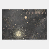 Zwart goud astrologisch patroon inpakpapier vel (Voorkant)