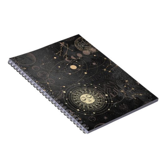 Zwart goud astrologisch patroon notitieboek (Rechterzijde)