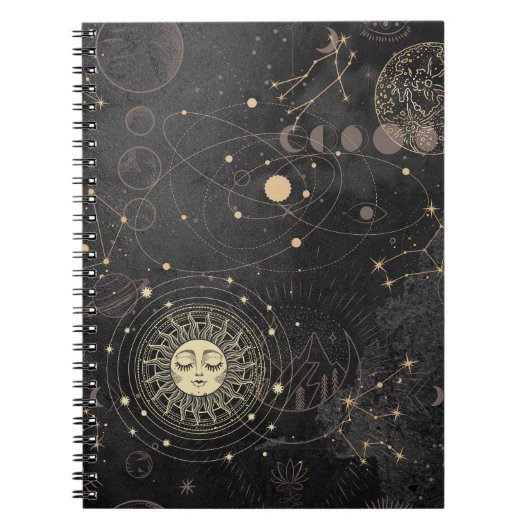 Zwart goud astrologisch patroon notitieboek (Voorkant)