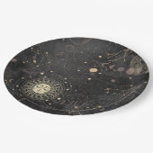 Zwart goud astrologisch patroon papieren bordje (Gekanteld)