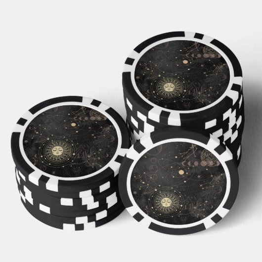 Zwart goud astrologisch patroon poker chips (Opstapeling)