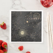 Zwart goud astrologisch patroon servet (Insitu)