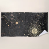 Zwart goud astrologisch patroon strandlaken (Voorkant)