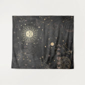 Zwart goud astrologisch patroon wandkleed (Voorkant (horizontaal))