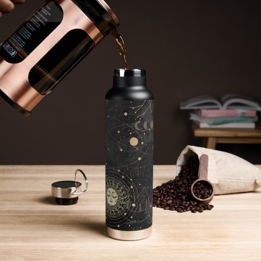 Zwart goud astrologisch patroon waterfles (Koffie)