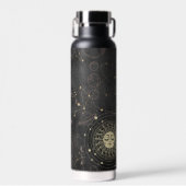Zwart goud astrologisch patroon waterfles (Voorkant)