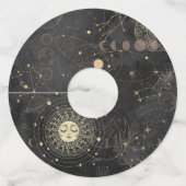 Zwart goud astrologisch patroon wijnglaslabel (Voorkant)