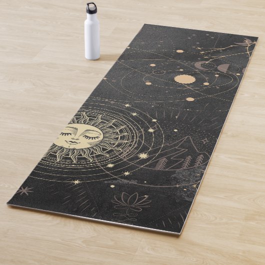 Zwart goud astrologisch patroon yogamat (In situ)
