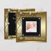 Zwart Goud Baby Boy Meisje Foto Doop Kaart (Voorkant / Achterkant)