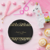 Zwart & Goud Babys Ademhaling Bloemen Bruiloft Bor Papieren Bordje (Feest)