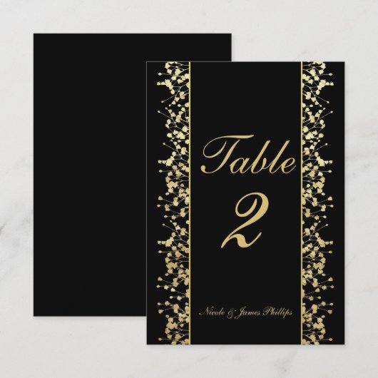 Zwart & Goud Babys Breath Bruiloft Tafel Kaarten (Voorkant / Achterkant)