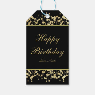 Zwart & Goud Babys Breath Floral Gift Label Cadeaulabel