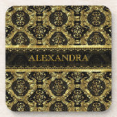 Zwart & Goud  Barok Design-Monogram Drankjes Onderzetter (Voorkant)