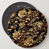 Zwart & Goud Barok Floral Art Button (Voorkant /achterkant)