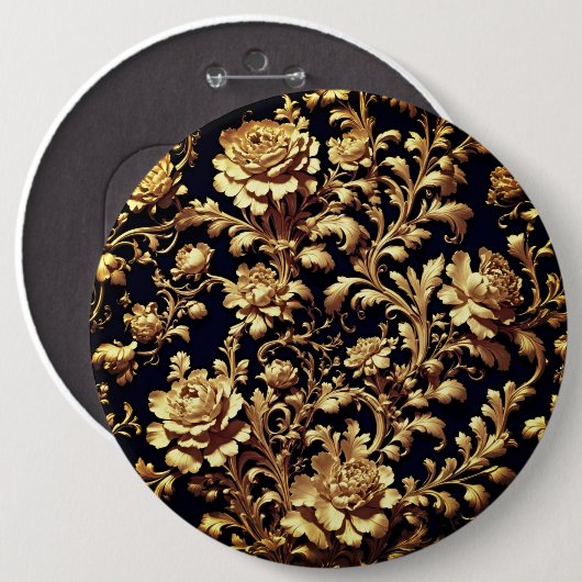 Zwart & Goud Barok Floral Art Button (Voorkant /achterkant)