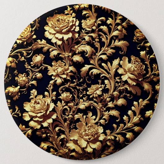Zwart & Goud Barok Floral Art Button (Voorkant)